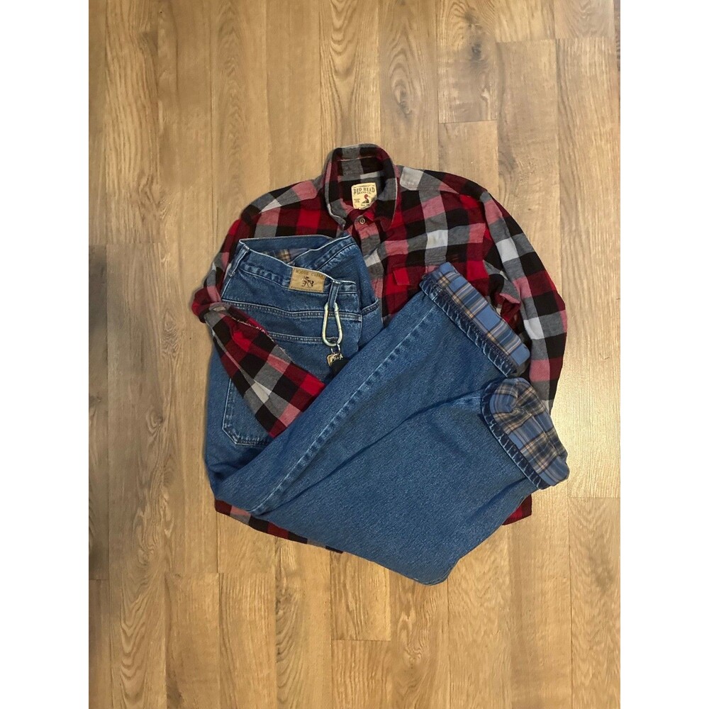 RedHead Brand Co Medium Plaid Flannel Shirt Mens Red Black Grey Buffalo check